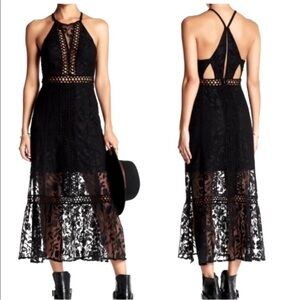 Free People Black Lace Halter Dress